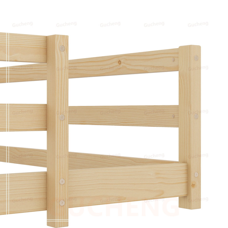 Lit Montessori avec clôture de sécurité, fabrication en bois de pin robuste pour les enfants et les tout-petits, conception compacte et peu encombrante