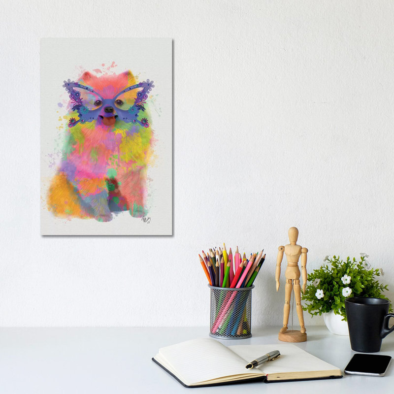 Rainbow Splash Pomeranian by Fab Funky - Wrapped Canvas Painting, 20.32 cm H x 30.48 cm W