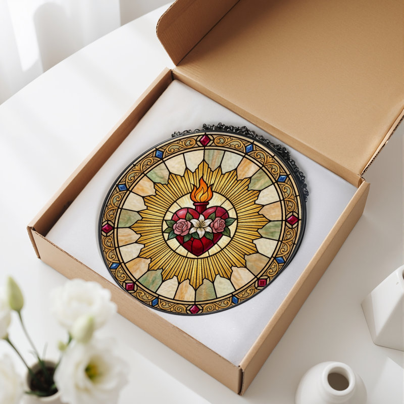 Panneau de vitrail Sacred Heart - 7,8H, H 7,8 po
