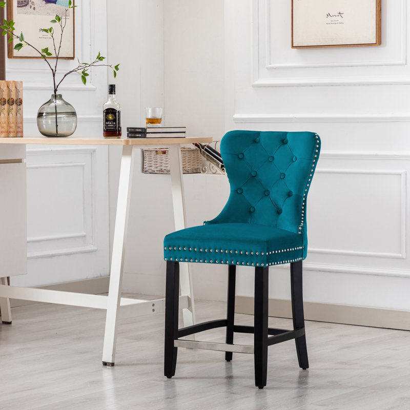 Tabouret de bar et de comptoir Kirsten, Tabouret de comptoir (siège d’une hauteur de 24, Bleu sarcelle / cadre noir