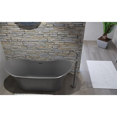 Ocean 69" x 30" Solid Surface Freestanding Double-Slipper Soaking Bathtub – Modern Floating Luxury Stone Resin Tub for Master Bathrooms