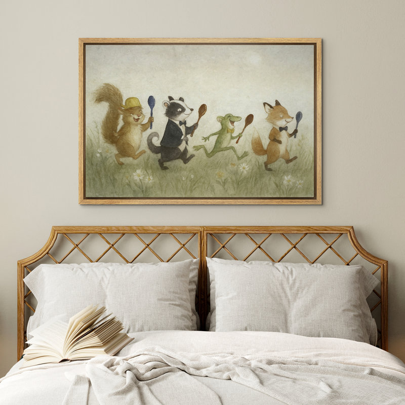 «Whimsical Animal Parade Kids Room Decor», reproduction d'art sur toile encadrée, H 24 po x l 36 po, Naturel
