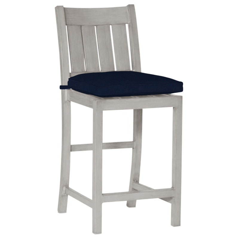 Club 24" Patio Bar Stool with Cushion, Welt, Indigo Velvet, Oyster