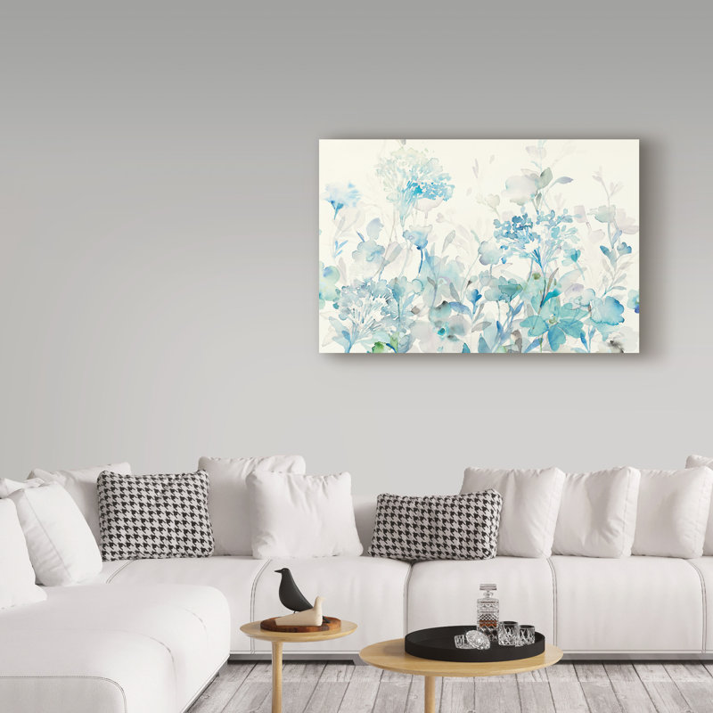 « translucide jardin blue crop », reproduction de peinture à l’acrylique sur toile tendue, H 12 po x l 19 po x P 2 po