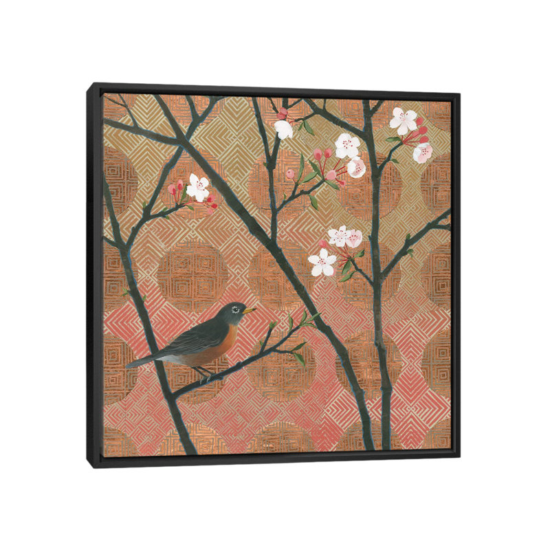 « cerise fleurs ii », impression sur toile tendue, H 18 po x l 18 po x P 1,5 po, Toile avec cadre noir, Pas de tapis
