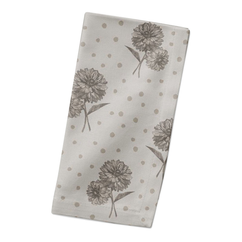 Polka Dotted Floral Rectangular Napkin, Gray