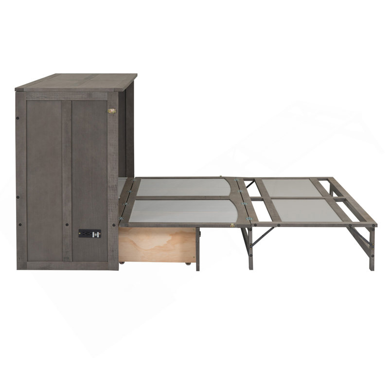 Queen Size Murphy Bed With Built-In Charging Station, Antique Grey