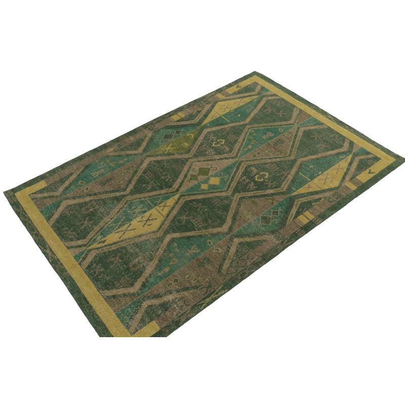 Distressed Homage Hand Knotted Wool Geometric Area Rug, Rectangle 10' x 14'