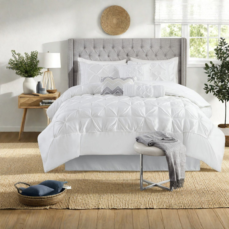 Piece King Bedding Sets, Polyester Tufted Modern White Bedroom Home
