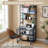 70 inch Black 2 in 1 Home Office Desk Bookshelf Sturdy Metal Frame & Particle Board for Small Spaces-2020465609