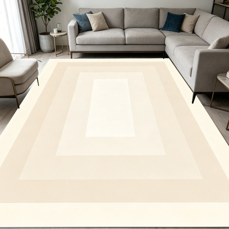1PC Neutral Beige Gradient Layered Rectangular Minimalist area rugs for Living Room, Soft and Comfortable, Suitable for all seasons, easy-to-maintain, machine washable Indoor floor mat, Under Table Farmhouse suitable for Dining Table, Bedroom,