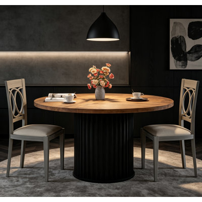 47" Round Dining Table for 4-6, Black Dining Room Table with Sturdy Waveform Pedestal Base for Kitchen & Apartment