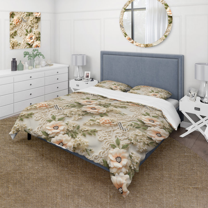 Halleigh - Floral Duvet Cover Set, Twin Duvet Cover + 1 Standard Sham
