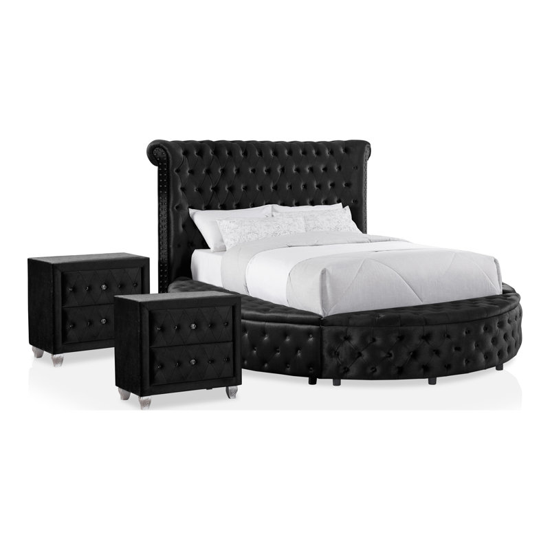 Ensemble de chambre avec lit plateforme 3 pièces Dilbeck, Noir, Grand