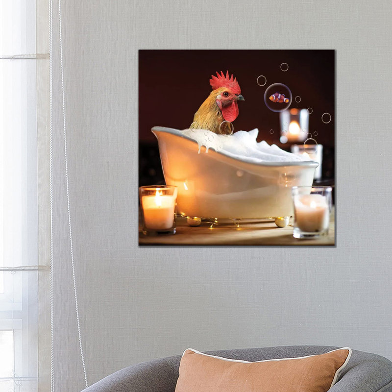 Rooster Bubble Bath by Karen Burke - Wrapped Canvas Print, 66.04 cm H x 66.04 cm W