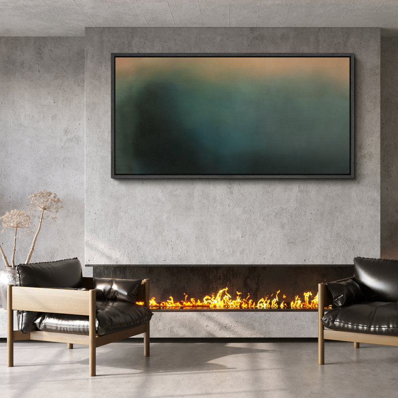 Teal and Earth Tone Gradient Abstract Landscape Wall Decor - Large encadrée, reproduction d'art sur toile encadrée, Noir