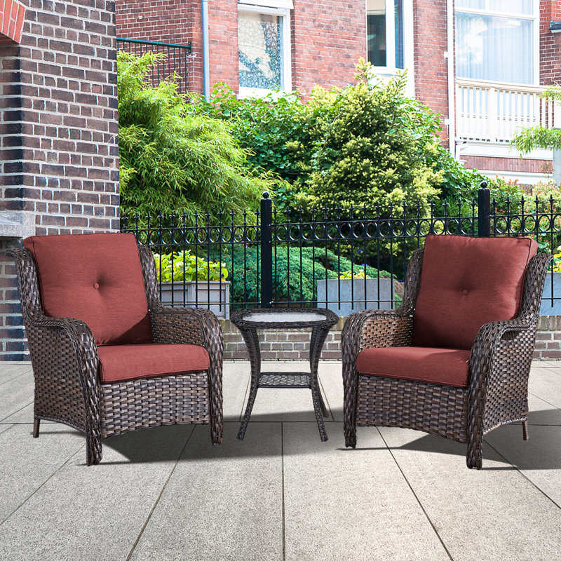 Arsad Wicker 250 - Person Patio Conversation Set with Cushions, Dark Red