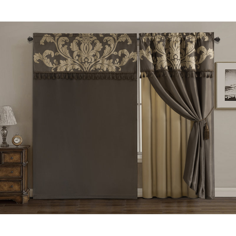 Royale Room Darkening Curtain Pair, Coffee/Gold