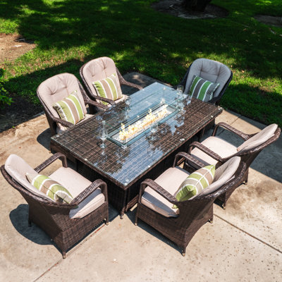 Colville 7 Piece Dining Set with Cushions and Firepit