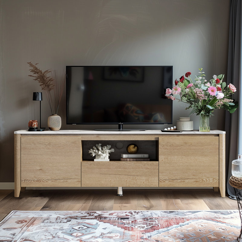 Yamiyah Marble Top Scandinavian TV Stand, Gray, 58"
