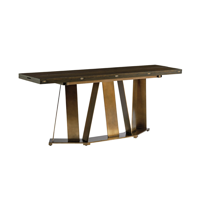 Transitional Brown Wood and Metal Rectangular Console Table