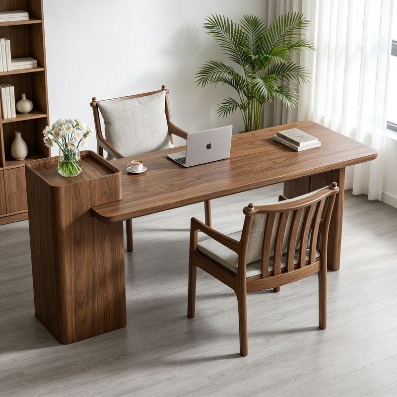 Bureau en bois massif avec armoire latérale, H 29,5 po x l 55,1 po x P 27,56 po