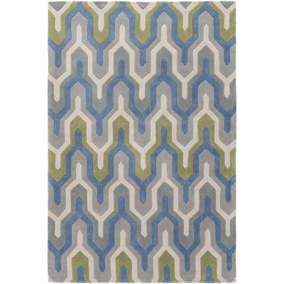 Tapis touffeté à la main à motif géométrique ivoire / gris Conroy