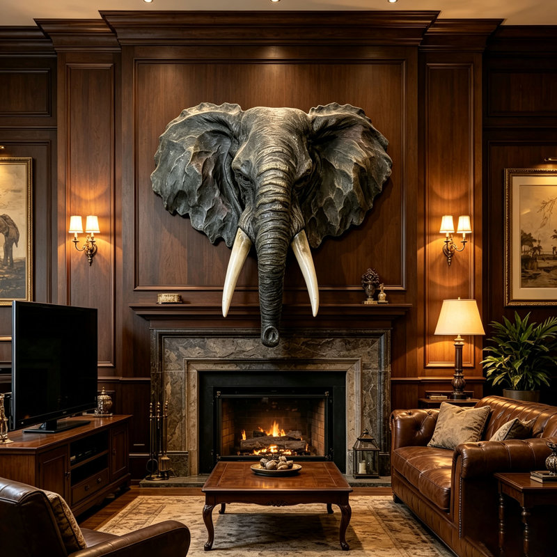 Waylon Elephant Head Head Wall Mount Decor, Elephant Head