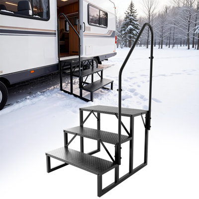 RV Step Ladder, Step Stool with Handle, Heavy Duty Pool Ladder Above Ground 660Lbs, Camper Steps Outdoor Steps RV Stairs for Reaching High