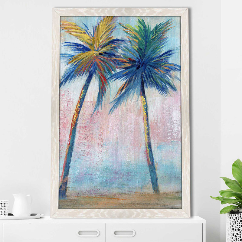 Color Pop Palms II par Nan - Peinture, Cadre crème délavé, H 27,5 po x l 21,5 po x P 0,75 po