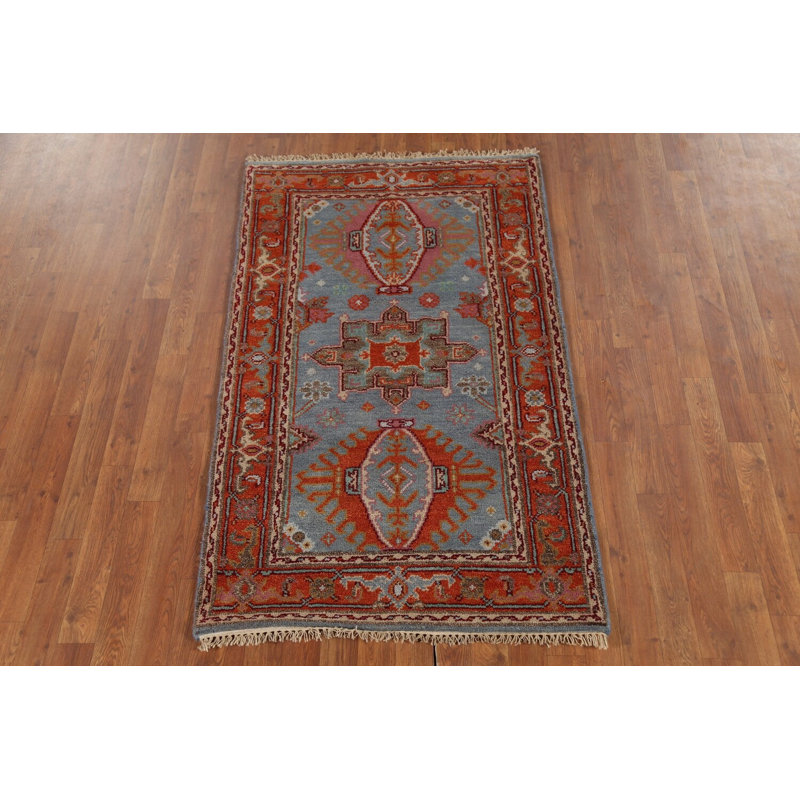 Tapis géométrique bleu pour vestibule 3 x 5 Khotan
