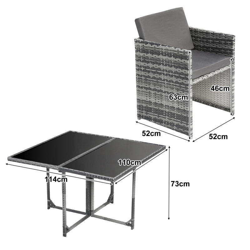 Abihail 4 - Person Patio Dining Set Rectangular Table with Cushions Included