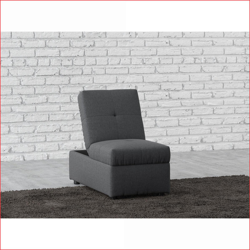 Repose-pieds convertible en fauteuil avec rangement, tissu gris ardoise, structure en contreplaqué de bois massif | Meubles de salon