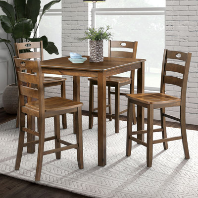 5 Piece Square Counter Height Dining Set With Slat Back Chair In Walnut