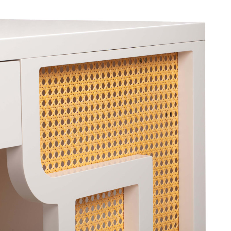 Cream and Rattan Executive Desk with Soft Close Drawer