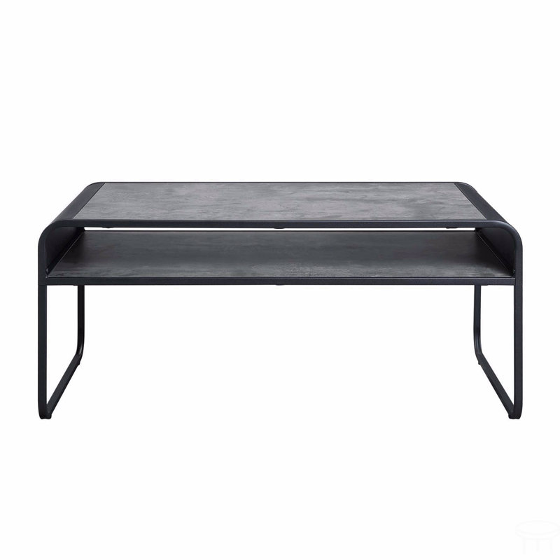 Table basse à structure métallique avec tablette ouverte, béton
