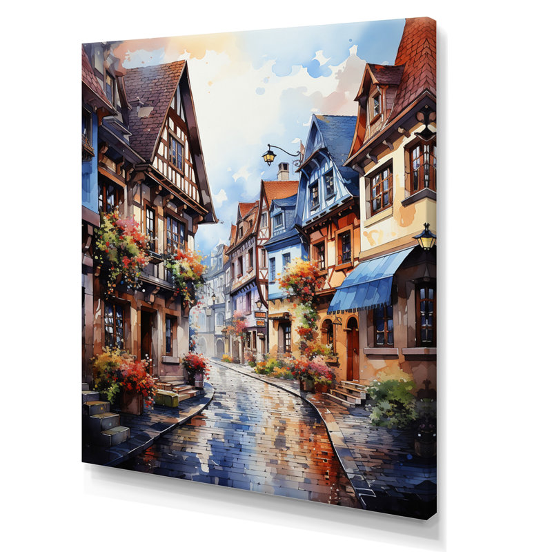 Décoration murale française pittoresque des rues de Colmar III - paysages urbains, H 32 po x l 24 po x P 1 po, Toile tendue