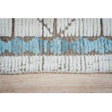 Ivory Hand-Knotted Wool Framed Diamond Field Geometric Modern Contemporary Carpet Rug