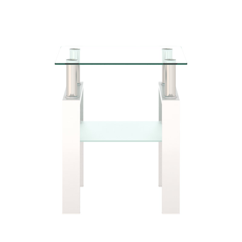 Tempered Glass Tea Table With Metal Legs, White/Clear, 1
