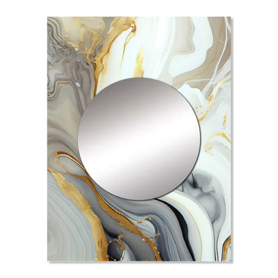 White And Gold Marble Abstract III - Marble Mirror, Modern Unique Wall Mirror, Printed Metal Art