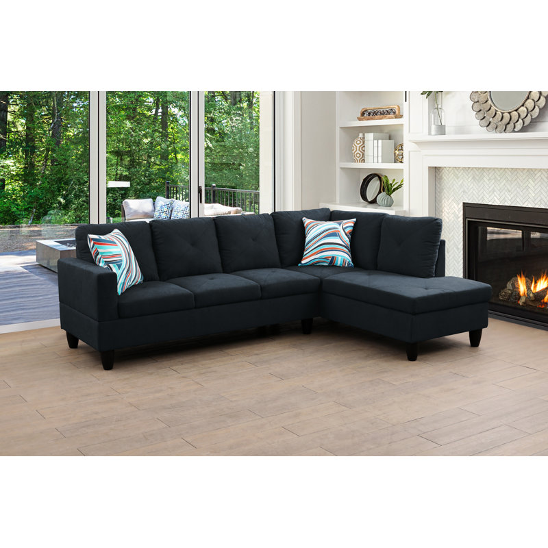 Rafah Upholstered Sectional, Right Hand Facing, Black Microfiber/Microsuede