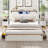 Farmhouse Bed Frame With Led Lights And Charging Station, Wooden Platform Bed With 2 Storage Drawers, Rustic Accent Headboard With Sliding Barn Door Storage Cabinets, White-1283342776-1310404668