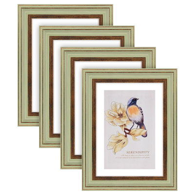 Picture Frame, Picture Frame With HD Plastic Cover, Distressed Wood Grain Frames For Artwork And Room Decor, 4 Pack, (Green)