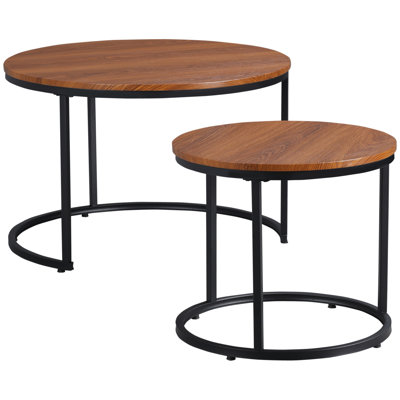 Treble Set of 2 Round Metal Nesting Coffee Tables | Stackable Space-Saving Design for Living Room & Small Spaces