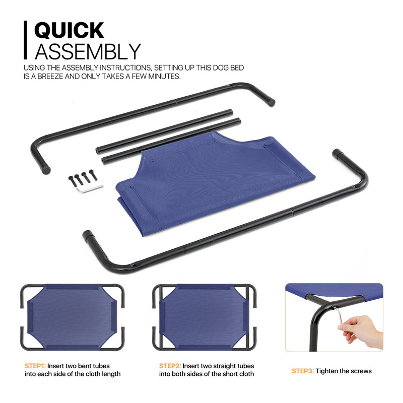 Small Navy Blue Elevated Outdoor Dog Bed with Steel Frame