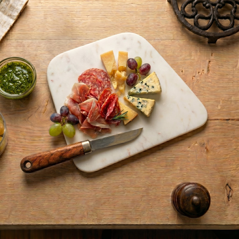 Quadra Small White Marble Cutting Board, Contemporary Chopping Board for Kitchen, Serving Platter and Food Preparation