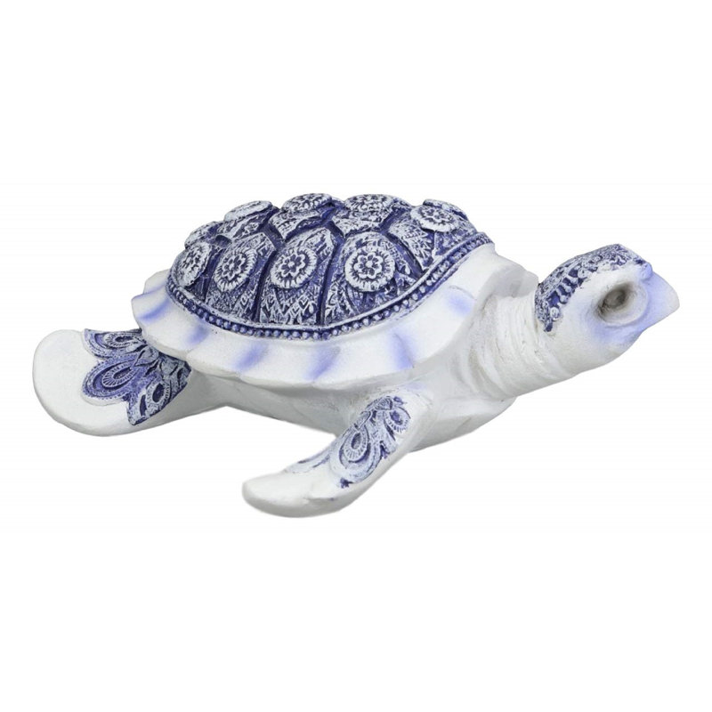 Figurine bleu et blanc feng shui tortue de mer terre cuite Charon