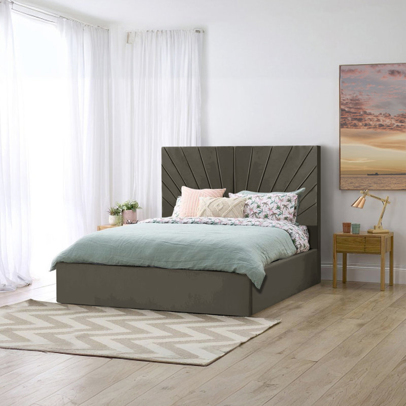 Addilee Upholstered Panel Bed, Asphalt, Double (4'6)