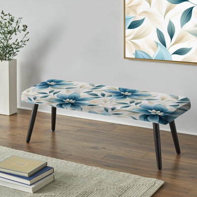 Motif floral bleu et beige Meadow - Banc rembourré floral noir