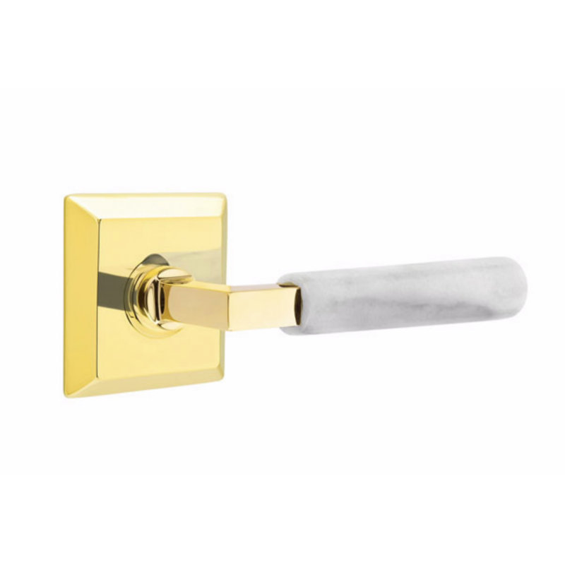 Ensemble de leviers de passage Emtek Select, rosette Quincy, tige carrée en L, poignée en marbre blanc, gauche, Gauche